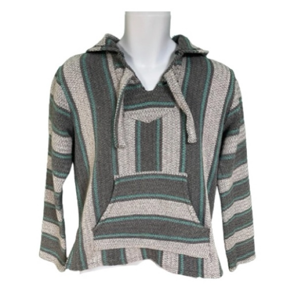 Original Senor Lopez Gray & Teal Baja Poncho Hoodie Mens Size L